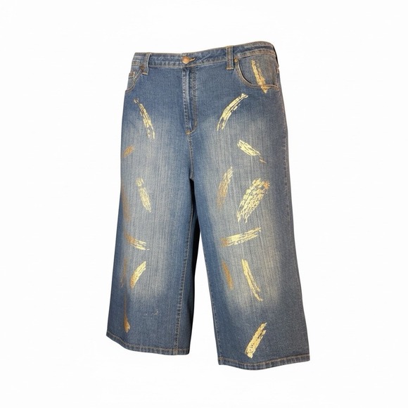 Crest Jeans Denim - Crest Jeans Womens Sz 23/24 Blue Denim Cropped Capri Embossed Casual Distressed